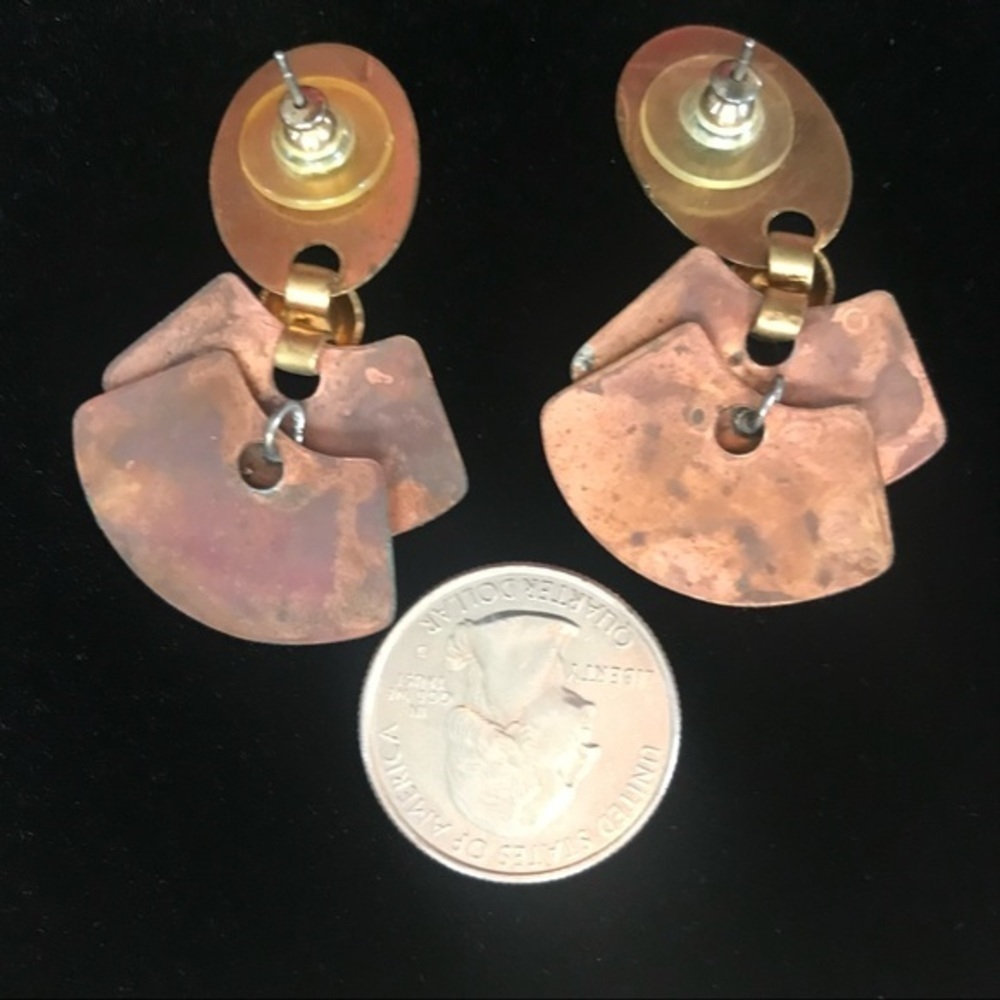 Funky Artsy 1970 Handmade Copper/Brass Earrings - Picture 2 of 2